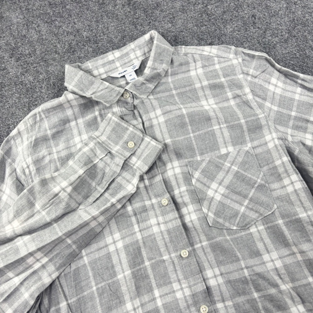 Old Navy Button Up Shirt XXL Gray‎ Plaid Classic Cotton Long Sleeve Mens